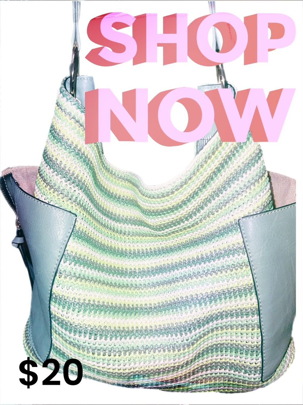 Target Pastel Green and Mint Striped Crochet Tote